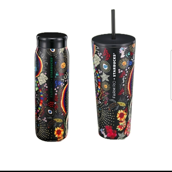 Starbucks Farm Rio Collab Colorful Black Floral Tumblers NWT - Picture 1 of 1